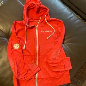 Red Pure Barre hooded zip up, L